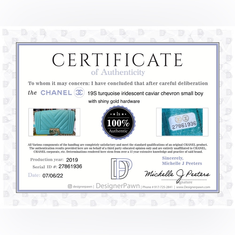 Chanel 19S Turquoise Iridescent Caviar Chevron Quillted Small Boy Gold Hardware - Picture 15 of 15